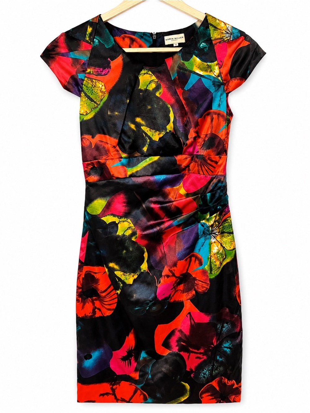 Karen Millen Satin Floral Sheath Midi Dress Autumn Wedding Guest Cocktail 12